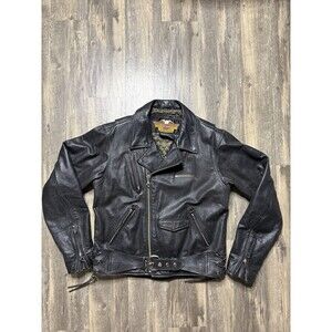Men’s Vintage Black Leather Harley Riding Coat Jacket Medium